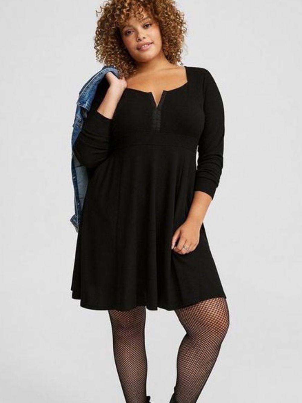 torrid Black Long Sleeve Fit-and-Flare Dress